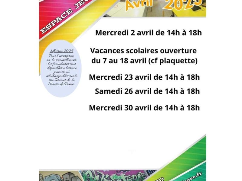 Ouvertures Espace jeunesse avril 2025