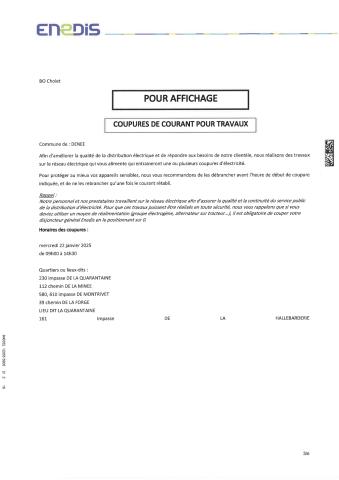 Coupure de courant pour travaux